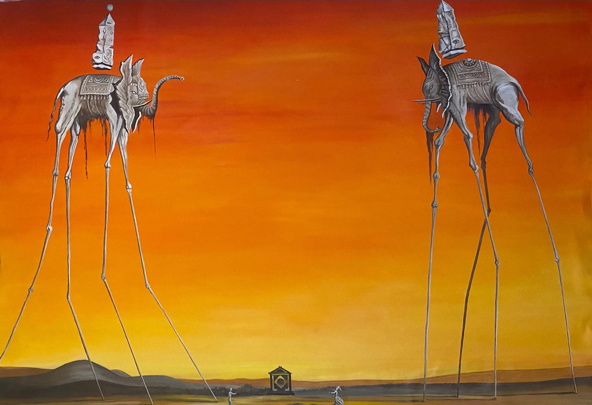 Salvador Dali The Elephants, Oil Painting Reproduction, Surreal Home Decor Wall Art | BoselliArt hand-painted oil painting