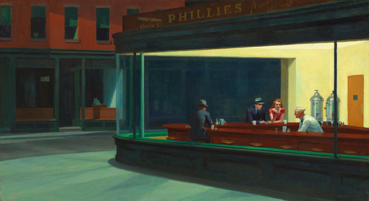 Edward Hopper Nighthawks, Oil Painting Reproduction, Framed Canvas Art | BoselliArt hand-painted oil painting