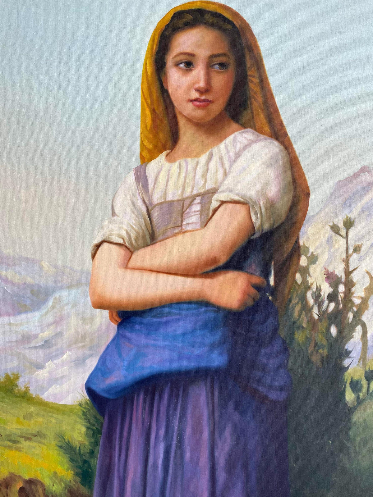 Charming Girl Portrait Oil Painting, Traditional Figurative Art on Canvas (39x19) | BoselliArt hand-painted oil painting