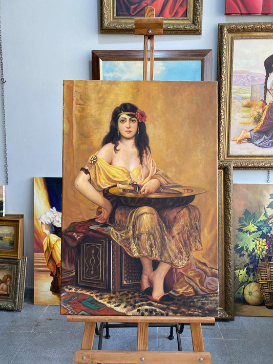 Exotic Woman Portrait Oil Painting, Oriental Style Canvas Art | artwork image 2