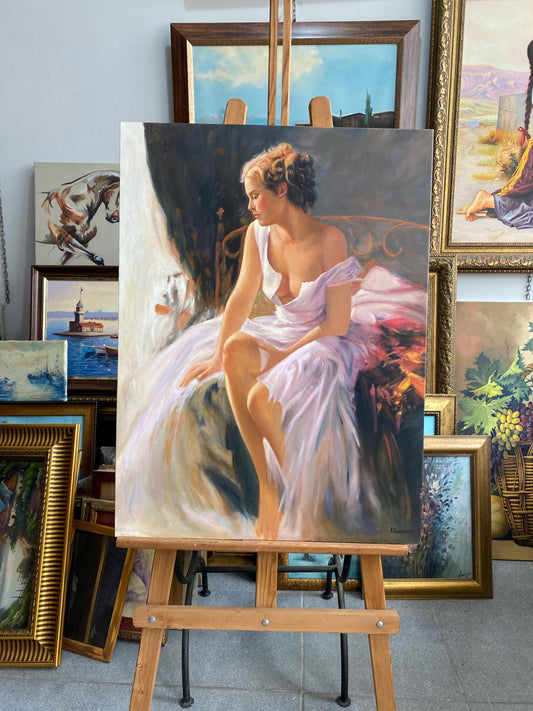 Romantic Woman Oil Painting, Vintage Style Portrait, Handmade Wall Art | artwork image 2