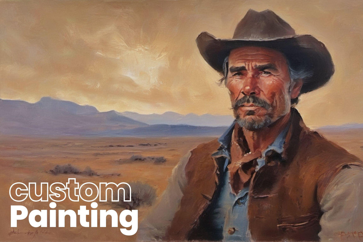 Custom Cowboy Oil Painting on Canvas, Western Portrait Art | BoselliArt hand-painted oil painting