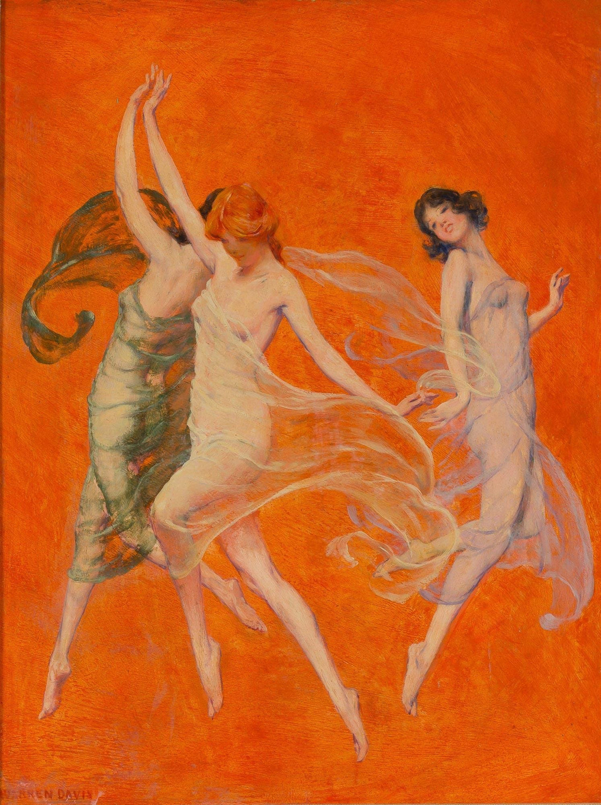 Warren B. Davis Art Nouveau wall art, Three Muses Painting, Mythological Artwork | BoselliArt hand-painted oil painting