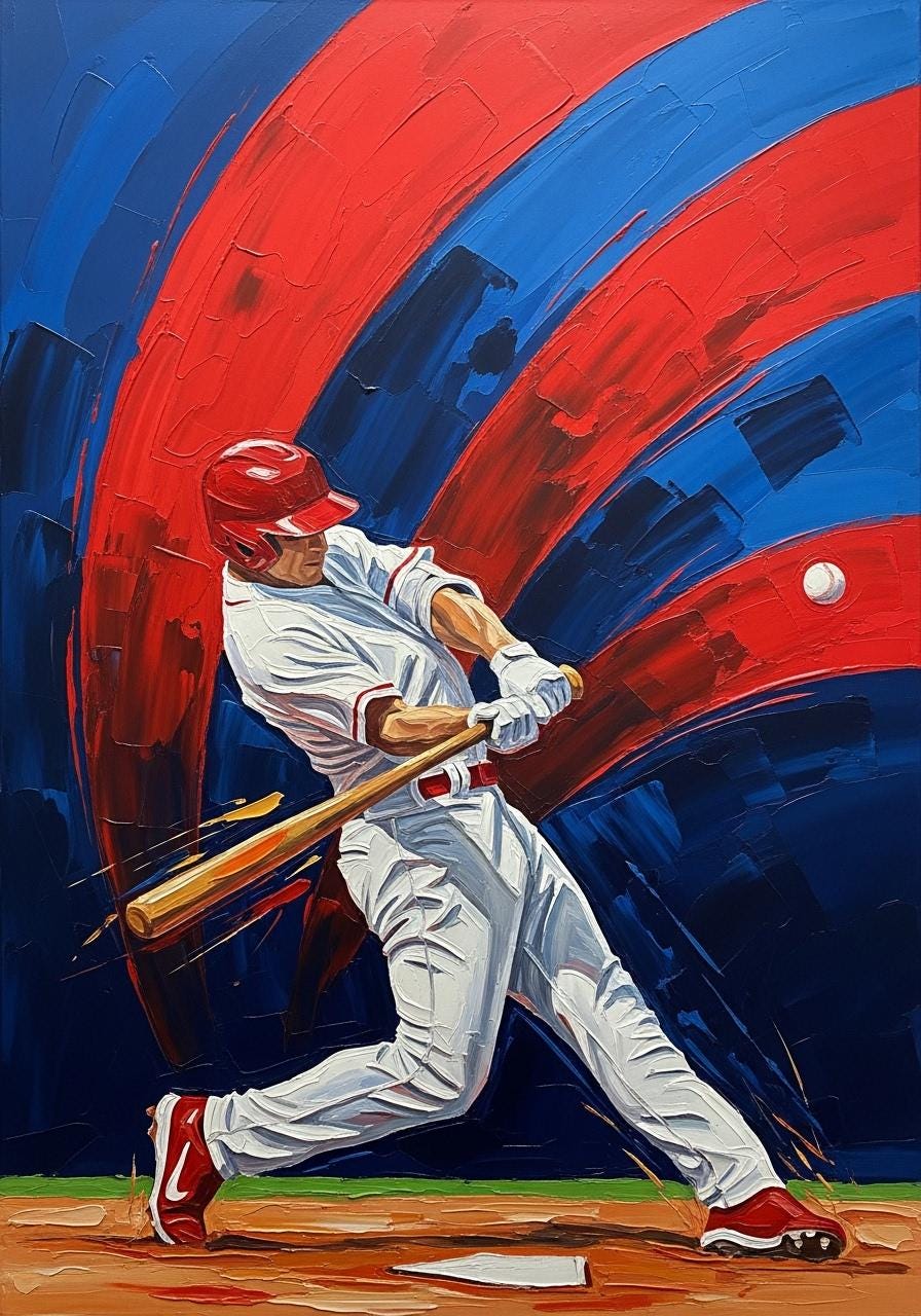 Hand-Painted Baseball Player Oil Painting, Modern Sports Wall Art | BoselliArt hand-painted oil painting