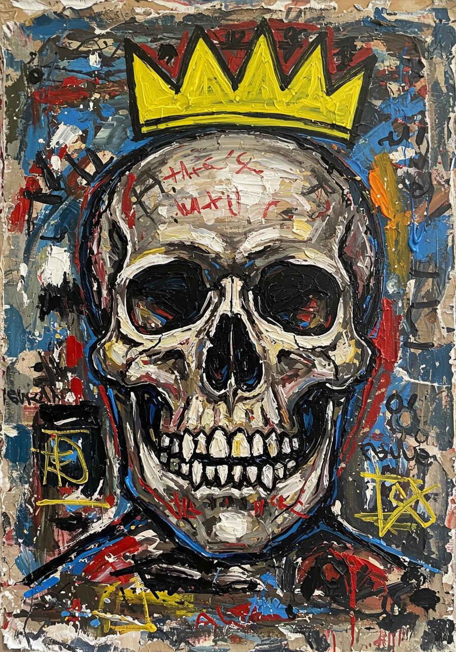 Neo Expressionist Skull Painting, Abstract Graffiti Art, Modern Wall Decor | BoselliArt hand-painted oil painting