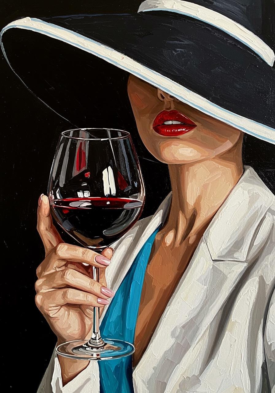 Elegant Woman with Wine, Original Oil Painting on Canvas, Modern Home Decor | BoselliArt hand-painted oil painting