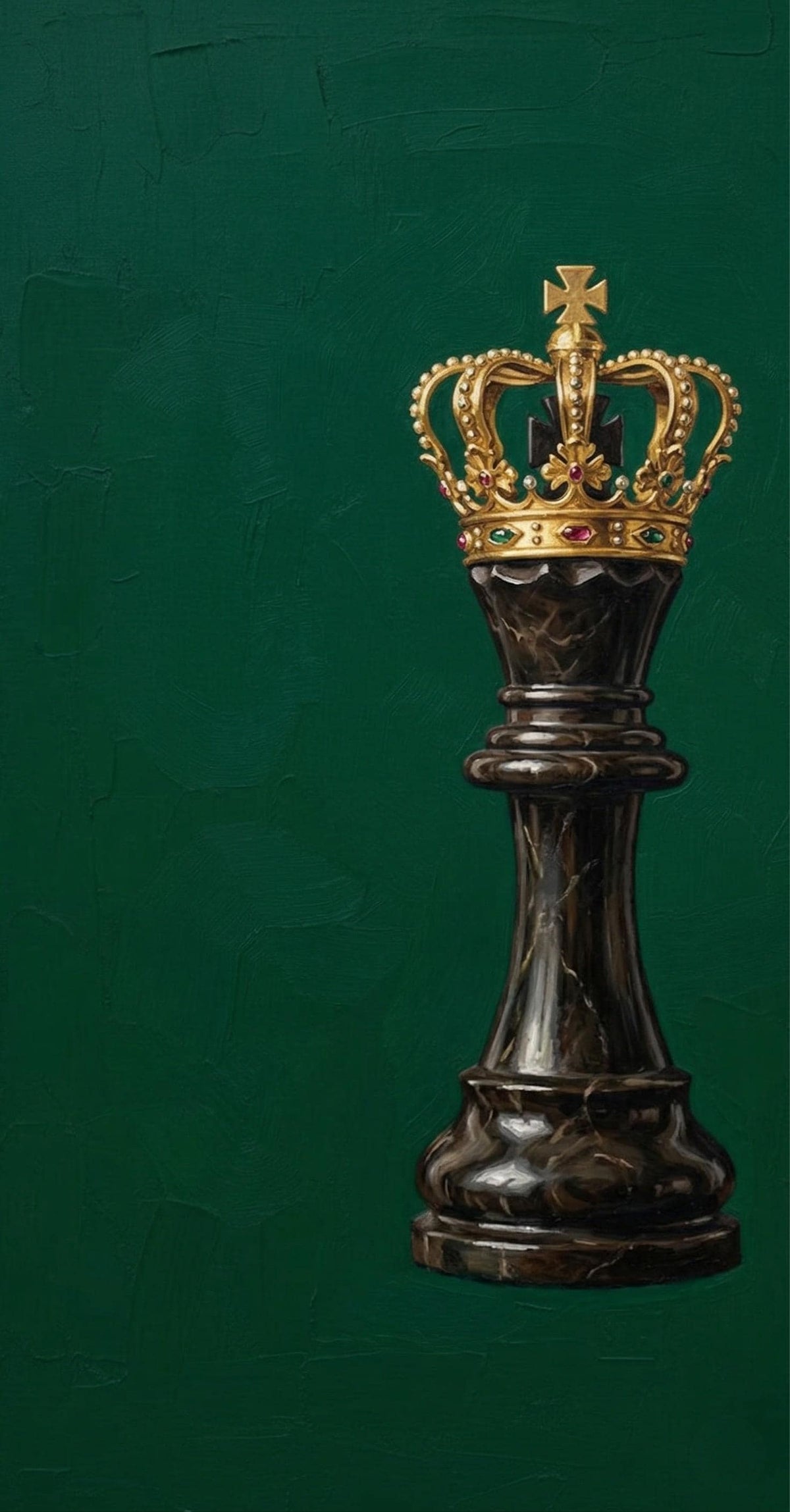 Original Hand-Painted Chess King Oil Painting, Emerald Green Canvas, Dark Academia Office Art | BoselliArt hand-painted oil p