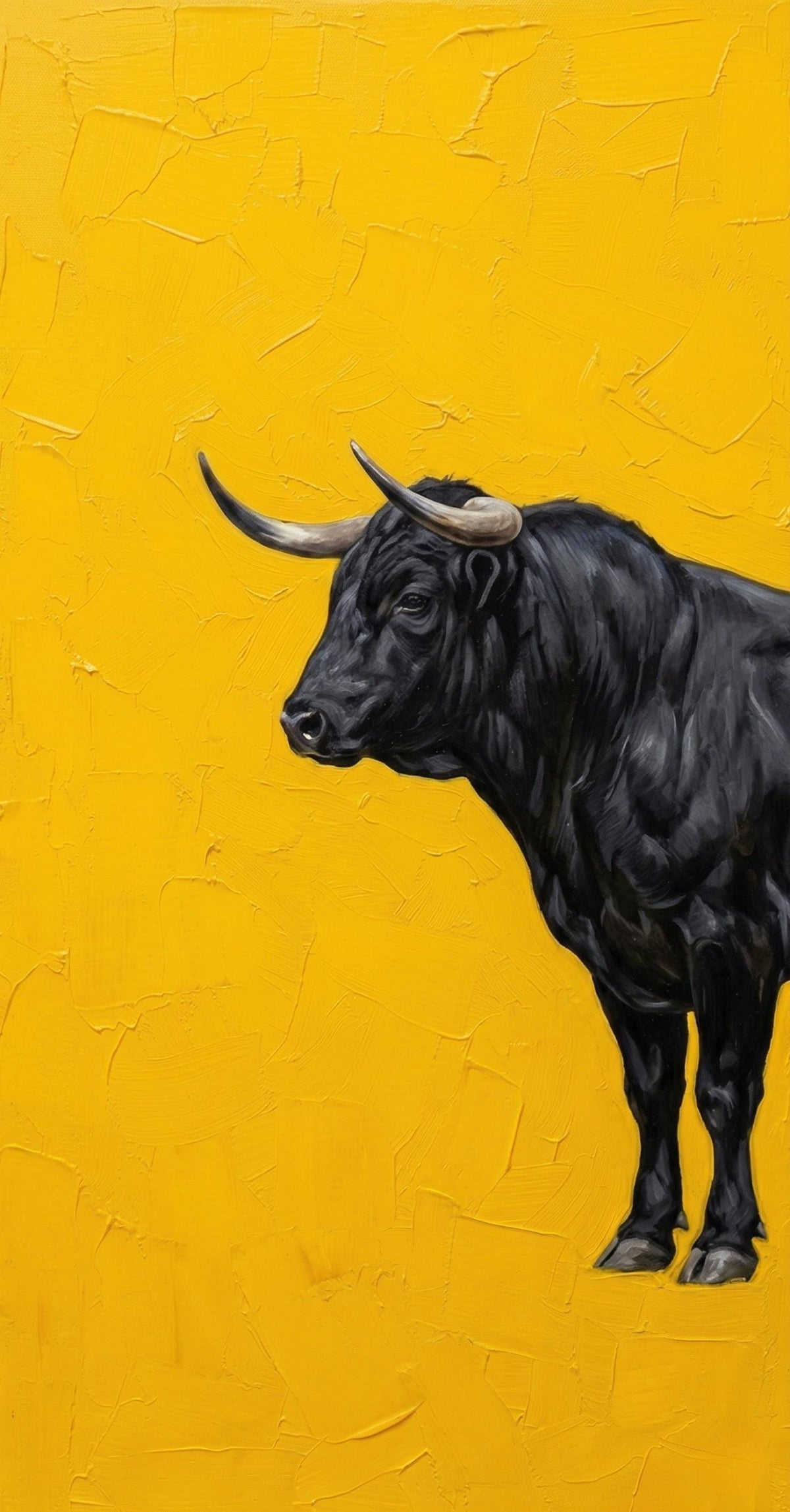 Original Black Bull Oil Painting, Textured Yellow Canvas Art, Masculine Office Decor | BoselliArt hand-painted oil painting