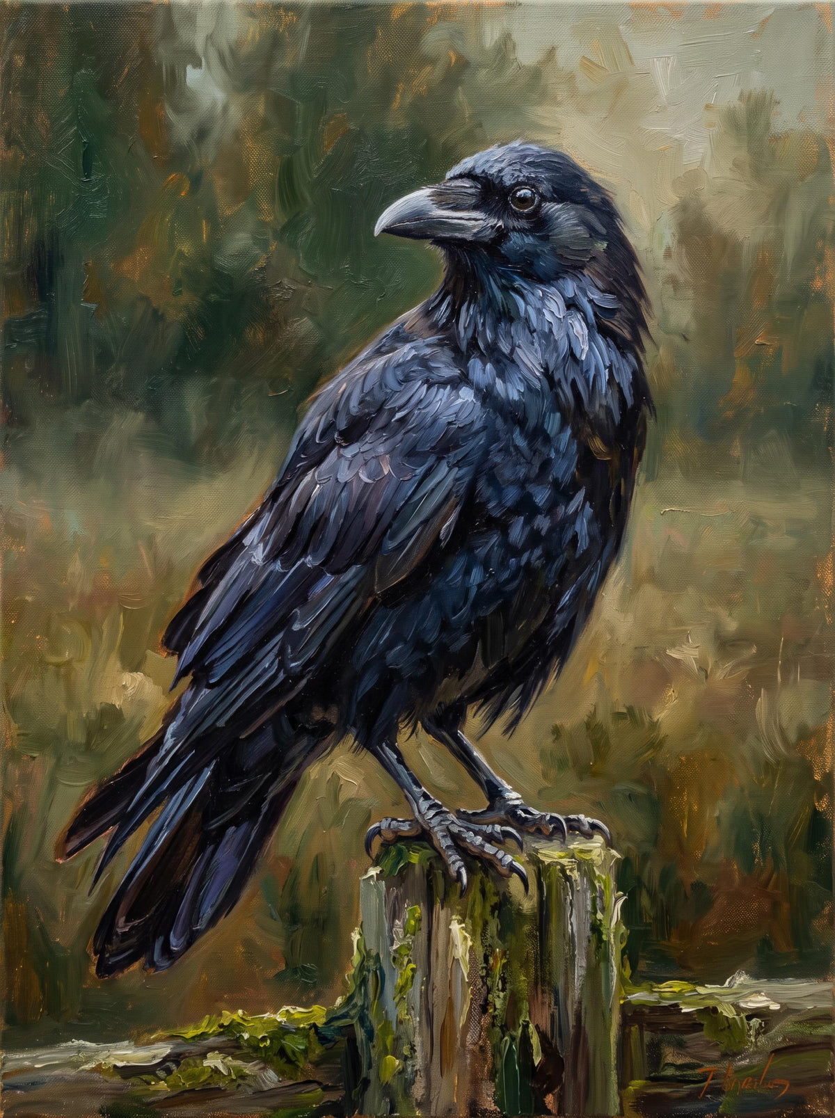 Original Crow Oil Painting, Hand Painted Moody Bird Wall Art | BoselliArt hand-painted oil painting