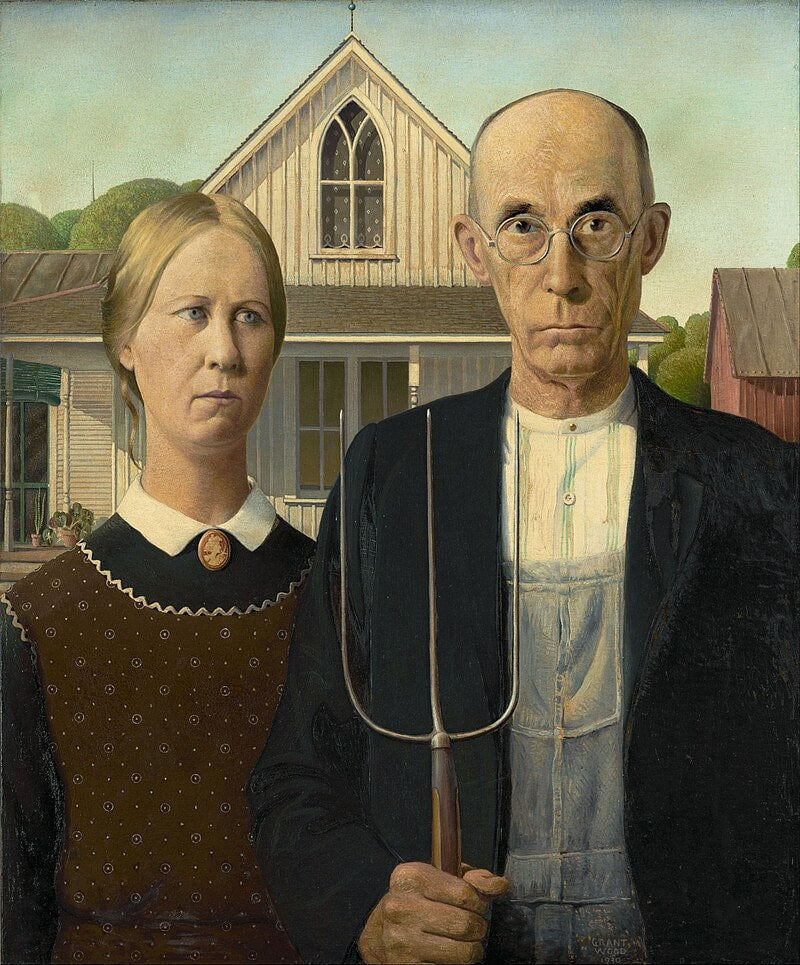 Hand Painted "American Gothic" Oil Painting Reproduction, Grant Wood Art | BoselliArt hand-painted oil painting