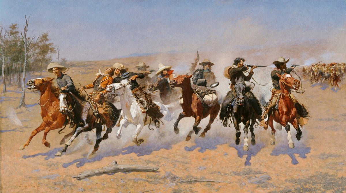 Frederic Remington 'A Dash for the Timber' Oil Painting Reproduction, Western Cowboy Art | BoselliArt hand-painted oil painti