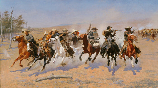 Frederic Remington 'A Dash for the Timber' Oil Painting Reproduction, Western Cowboy Art | BoselliArt hand-painted oil painti
