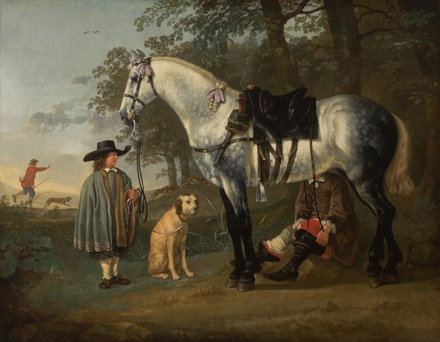 Aelbert Cuyp Grey Horse Oil Painting Reproduction, Equestrian Wall Art | BoselliArt hand-painted oil painting