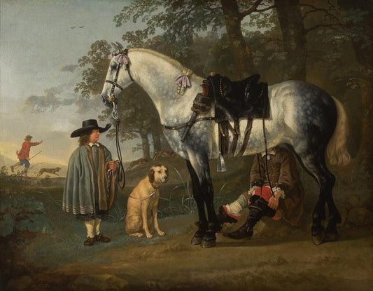 Aelbert Cuyp Grey Horse Oil Painting Reproduction, Equestrian Wall Art | BoselliArt hand-painted oil painting