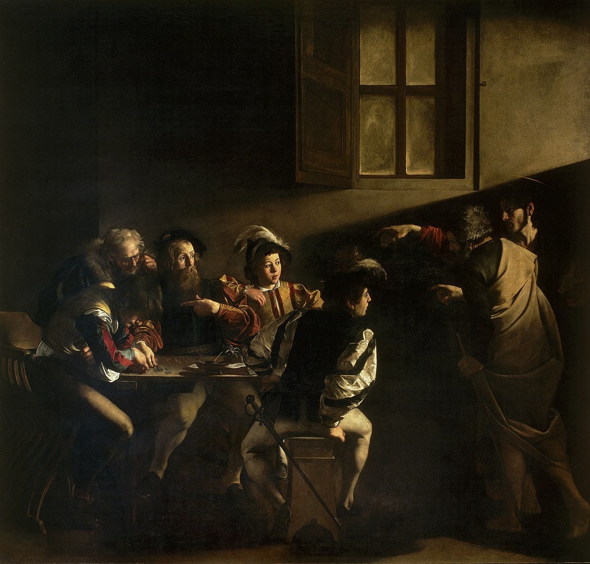 Caravaggio 'The Calling of Saint Matthew' Oil Painting Reproduction, Framed Canvas Art | BoselliArt hand-painted oil painting