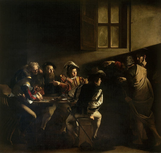 Caravaggio 'The Calling of Saint Matthew' Oil Painting Reproduction, Framed Canvas Art | BoselliArt hand-painted oil painting