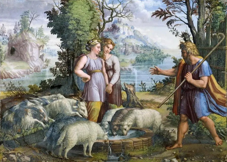 Raphael's Jacob, Leah, and Rachel, Framed Oil Painting Reproduction | BoselliArt hand-painted oil painting