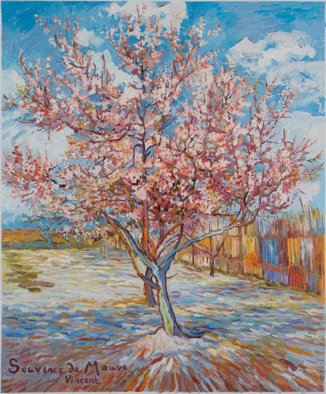 Van Gogh Pink Peach Tree Painting Reproduction, Hand Painted Oil | BoselliArt hand-painted oil painting
