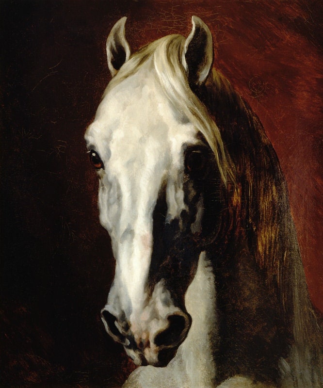 Gericault White Horse Oil Painting Reproduction, Living Room Wall Art | BoselliArt hand-painted oil painting