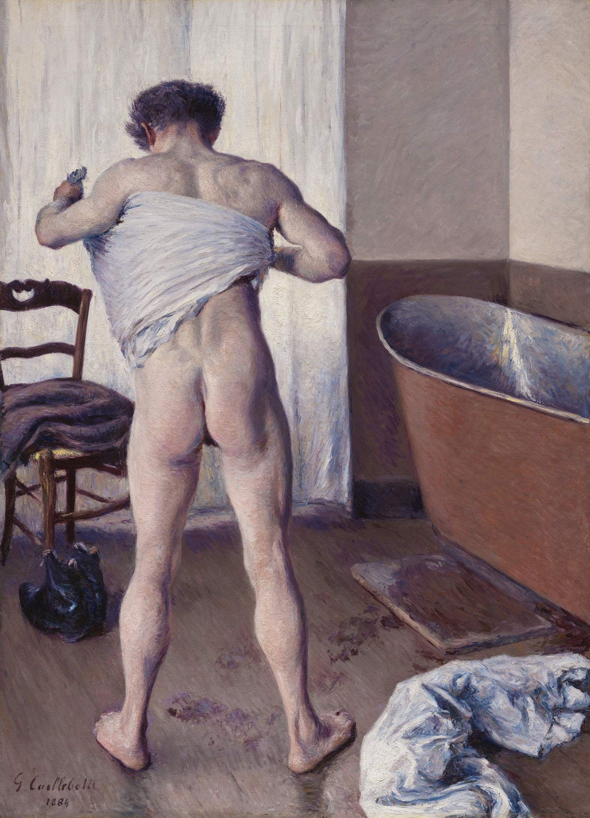 Caillebotte Man at His Bath, Oil Painting Reproduction, Framed Wall Art | BoselliArt hand-painted oil painting