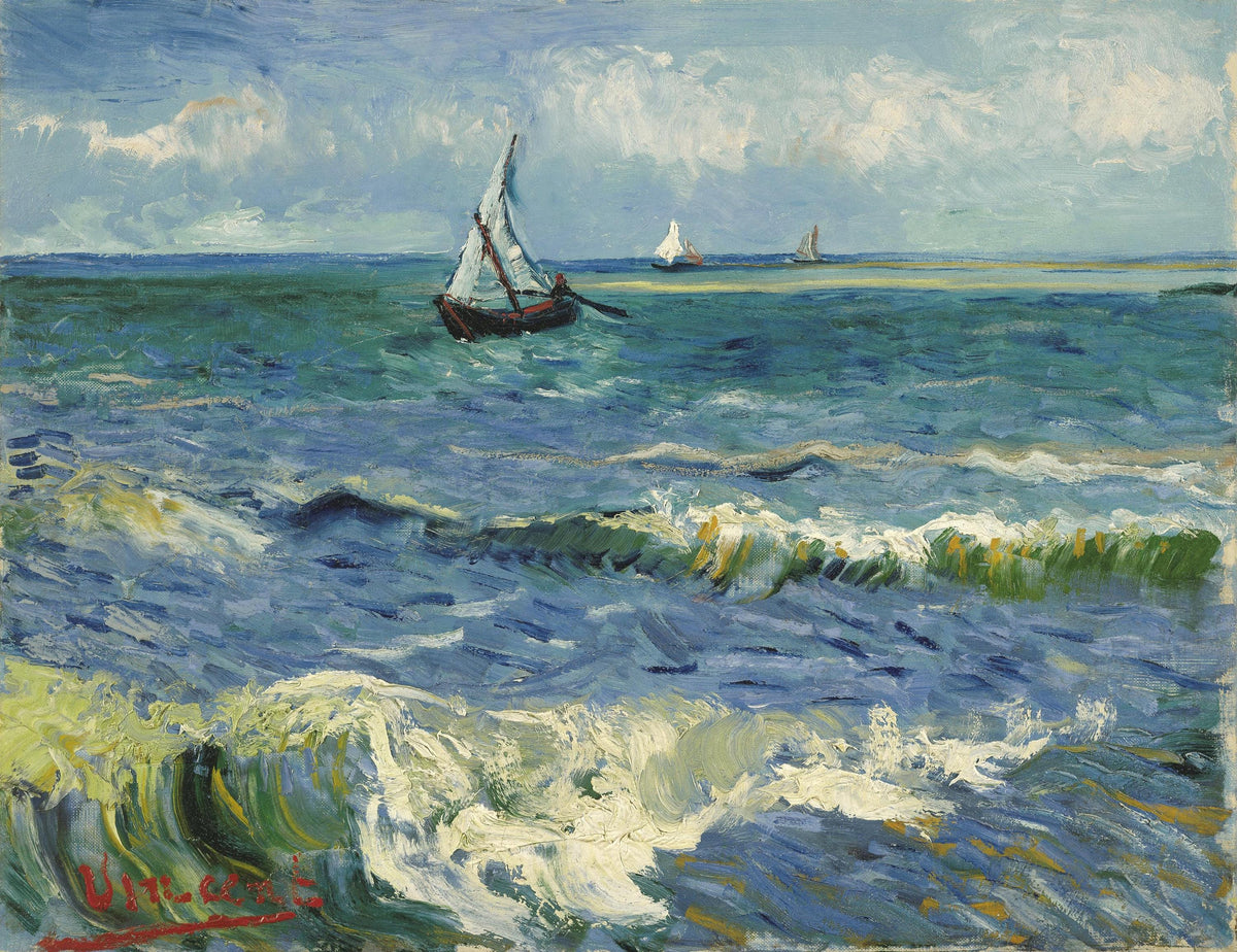 Van Gogh Seascape Oil Painting Reproduction, Saintes Maries, Coastal Wall Art | BoselliArt hand-painted oil painting