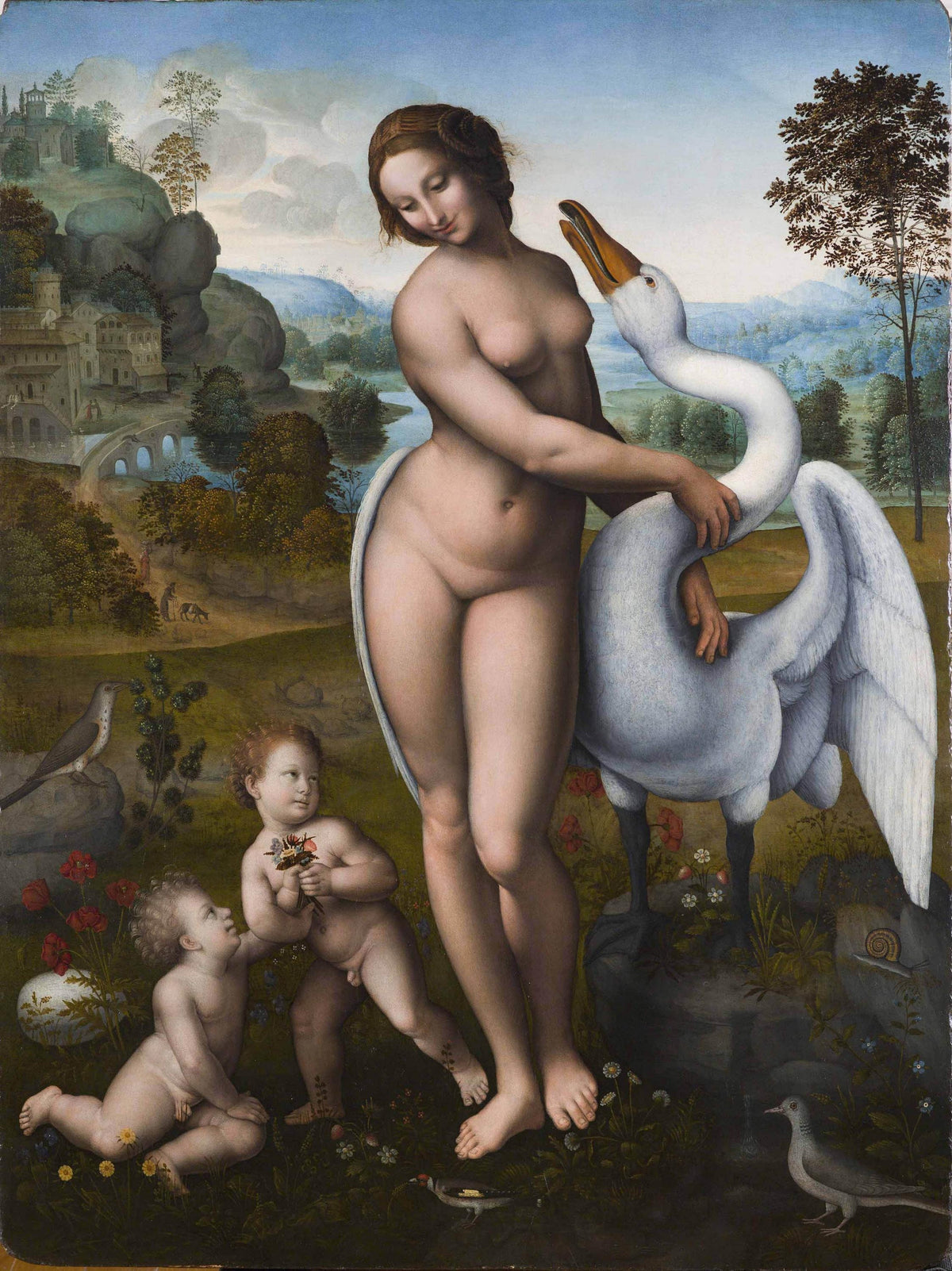Leonardo Da Vinci Leda and the Swan, Oil Painting Reproduction, Framed | BoselliArt hand-painted oil painting