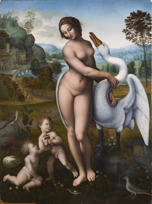 Leonardo Da Vinci Leda and the Swan, Oil Painting Reproduction, Framed | BoselliArt hand-painted oil painting