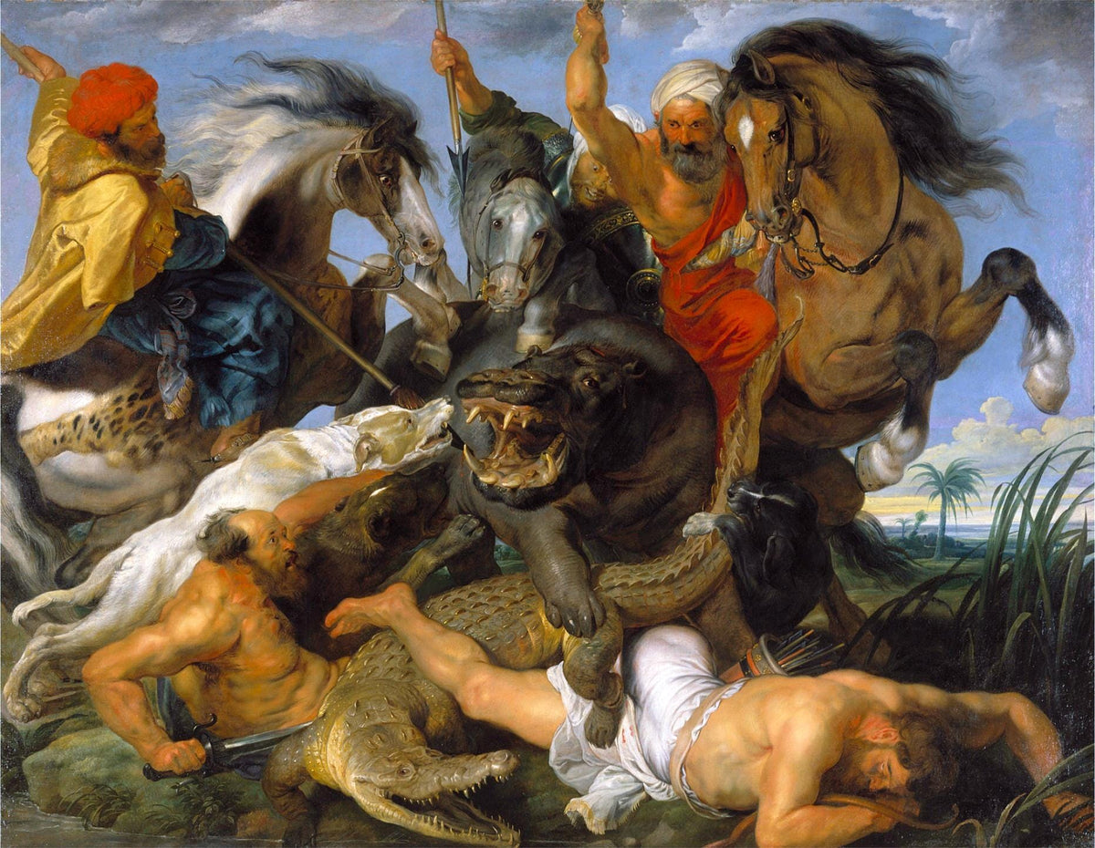 Rubens Hippopotamus Crocodile Hunt, Dutch Golden Age Oil Painting Reproduction | BoselliArt hand-painted oil painting