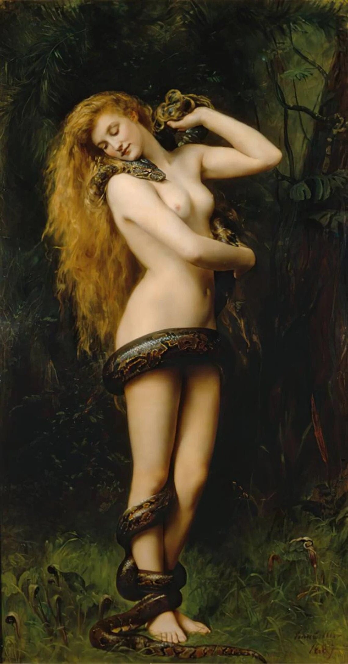 John Collier's Lilith Oil Painting Reproduction, Academic Art, Framed Canvas | BoselliArt hand-painted oil painting