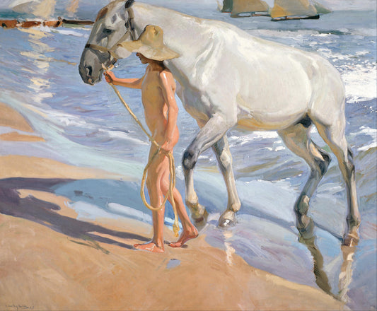 Sorolla Washing the Horse Oil Painting Reproduction, Mediterranean Decor | BoselliArt hand-painted oil painting