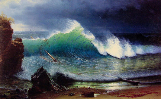 Albert Bierstadt Turquoise Sea Painting, Coastal Landscape Art, Framed Wall Decor | BoselliArt hand-painted oil painting