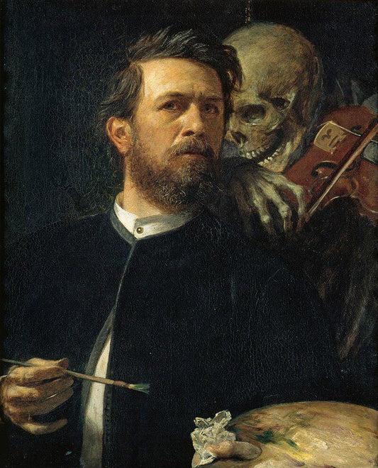 Böcklin Self-Portrait with Death, Oil Painting Reproduction, Symbolism Wall Art | BoselliArt hand-painted oil painting
