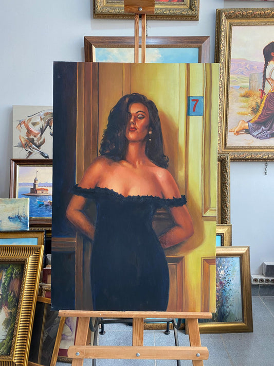 Vintage Woman Portrait Oil Painting, Original Handmade Artwork (35x23 in) | artwork image 2