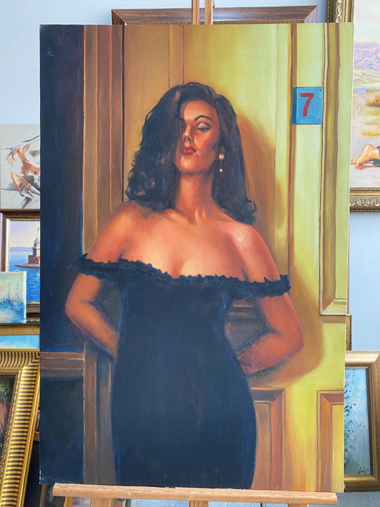 Vintage Woman Portrait Oil Painting, Original Handmade Artwork (35x23 in) | BoselliArt hand-painted oil painting