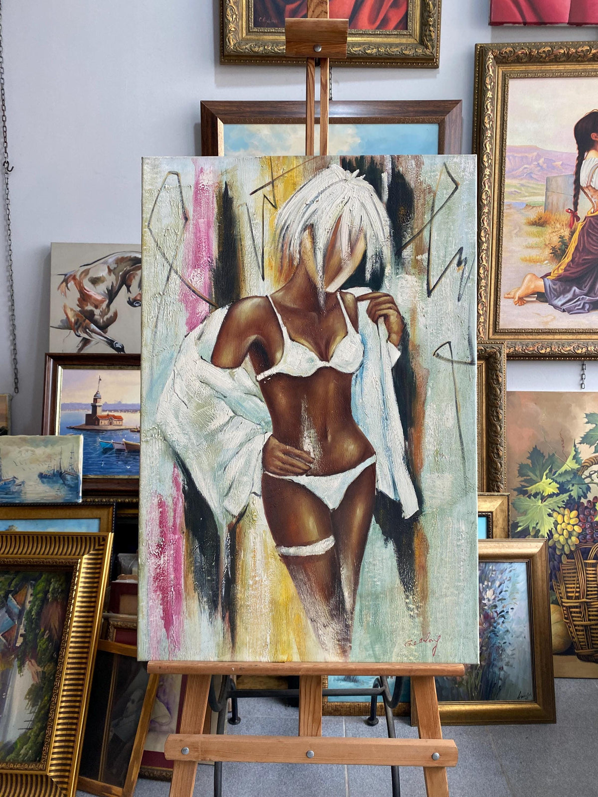 Abstract Female Figure Oil Painting, Handmade Nude Art, Modern Wall Decor | artwork image 2
