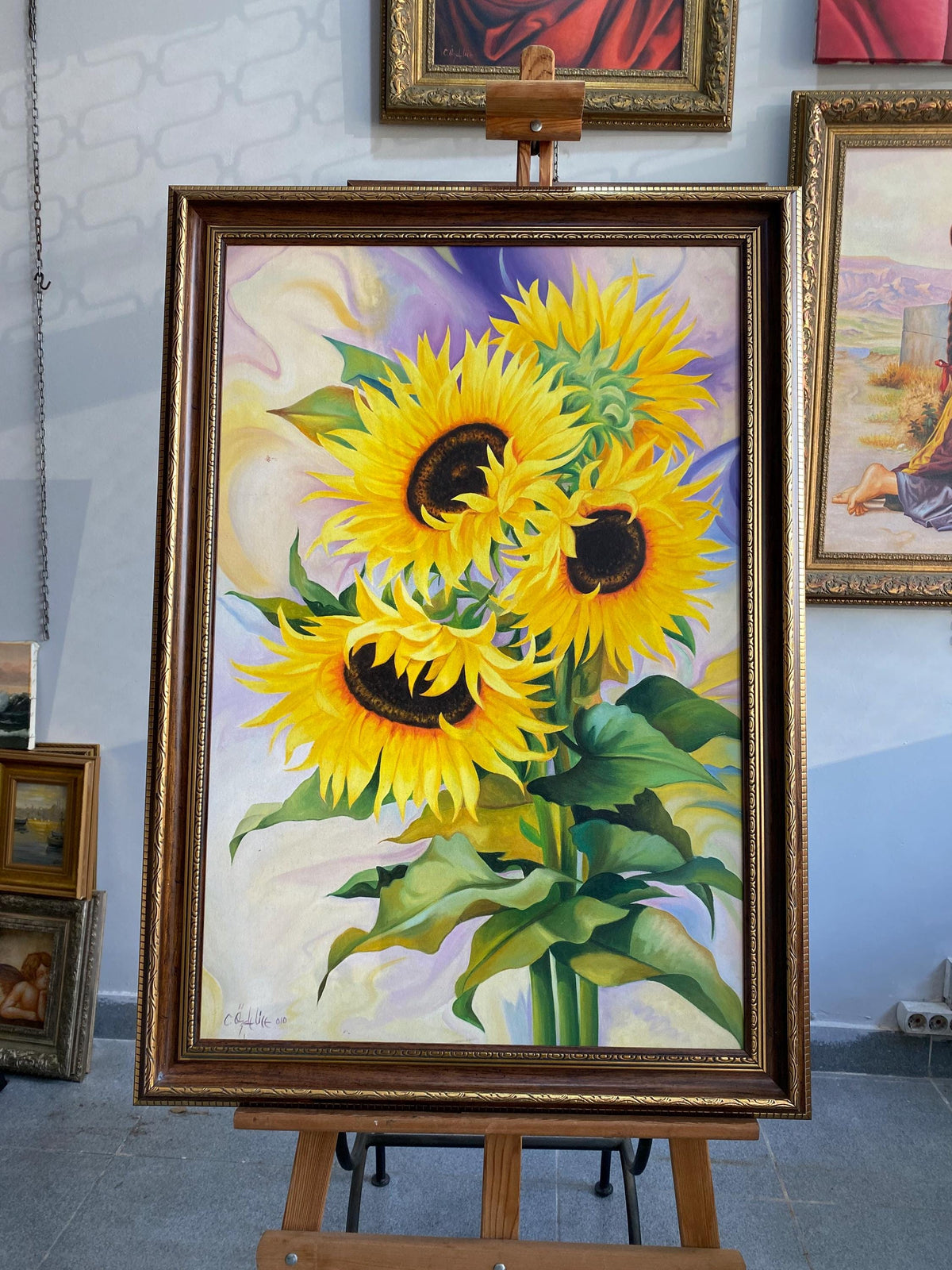 Handmade Sunflower Oil Painting, Botanical Wall Art (23x31" 60x80 cm) | artwork image 2