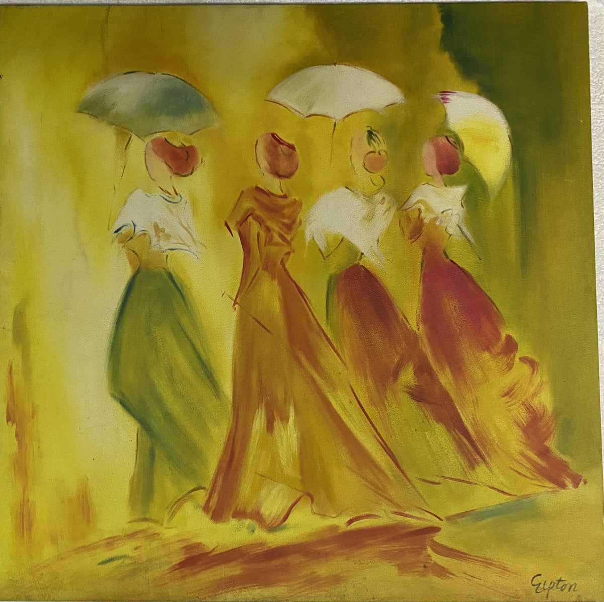 Ladies with Umbrellas Oil Painting, Hand-Painted Impressionist Art, 31x31 | BoselliArt hand-painted oil painting
