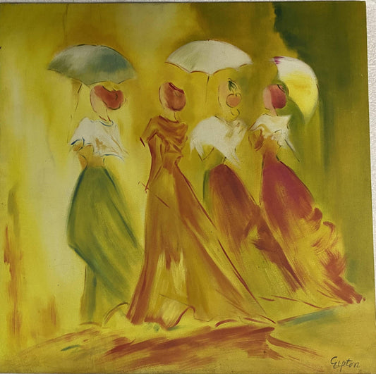 Ladies with Umbrellas Oil Painting, Hand-Painted Impressionist Art, 31x31 | BoselliArt hand-painted oil painting