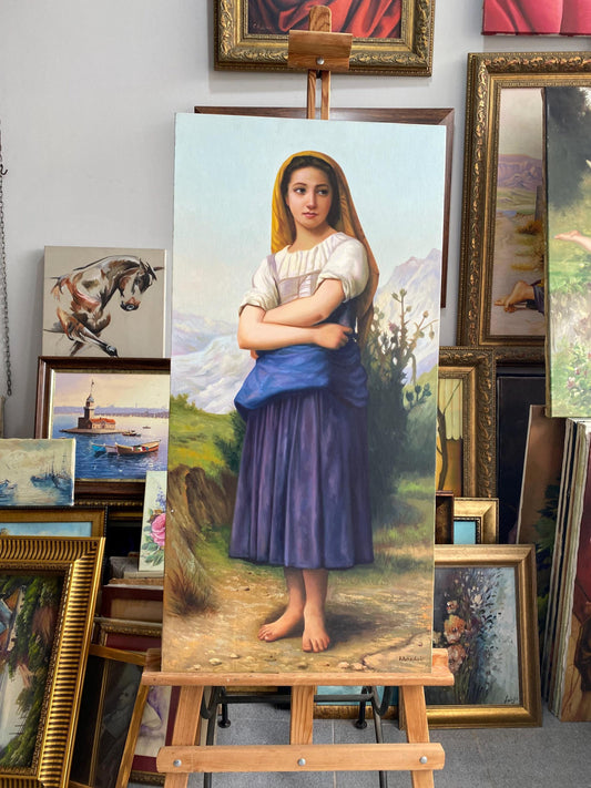 Charming Girl Portrait Oil Painting, Traditional Figurative Art on Canvas (39x19) | artwork image 2