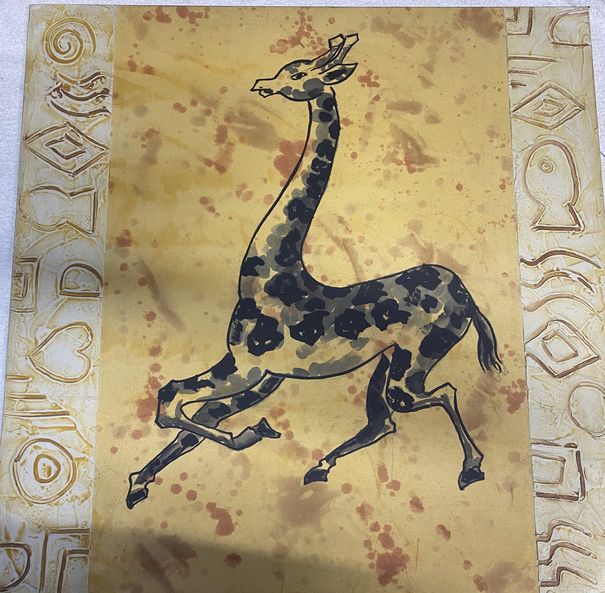 Hand-Painted Giraffe Canvas Art, African Tribal Borders, Exotic Decor | BoselliArt hand-painted oil painting
