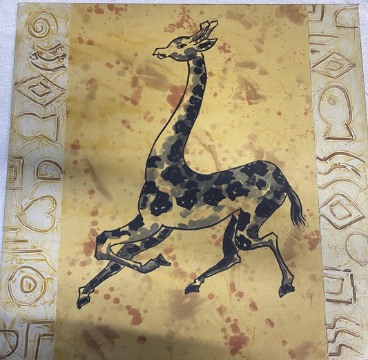 Hand-Painted Giraffe Canvas Art, African Tribal Borders, Exotic Decor | BoselliArt hand-painted oil painting