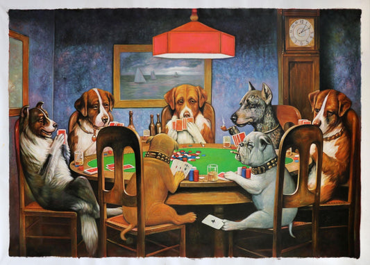 Dogs Playing Poker Oil Painting Reproduction, A Friend in Need | BoselliArt hand-painted oil painting