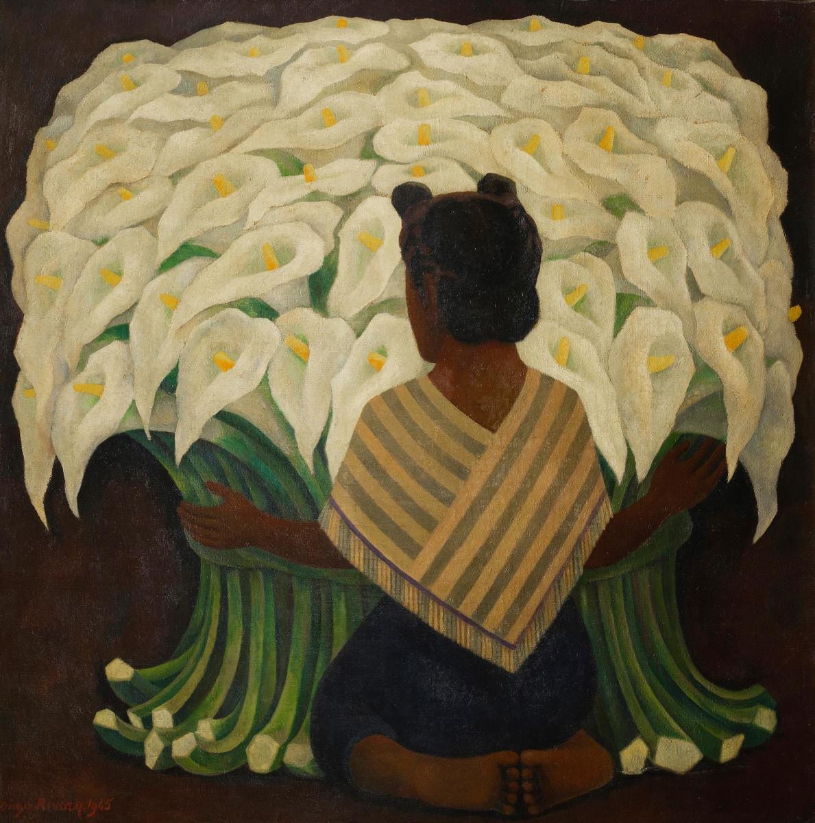 Diego Rivera, Woman with Calla Lilies, Oil Painting Reproduction | BoselliArt hand-painted oil painting