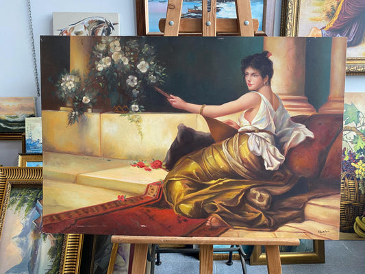 Original Oil Painting, Elegant Woman Portrait, Vintage Romantic Wall Art (23x35" 60x90 cm) | BoselliArt hand-painted oil pain