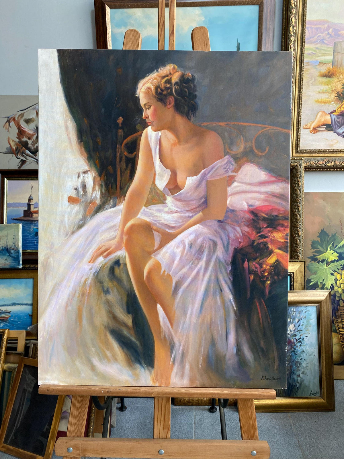 Romantic Woman Oil Painting, Vintage Style Portrait, Handmade Wall Art | BoselliArt hand-painted oil painting