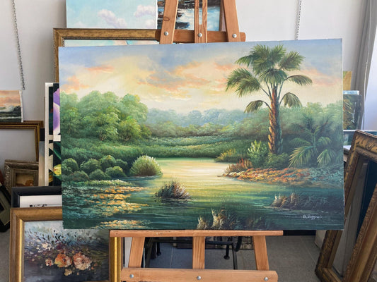 Tropical Palm Tree Oil Painting on Canvas, Original Nature Art | BoselliArt hand-painted oil painting