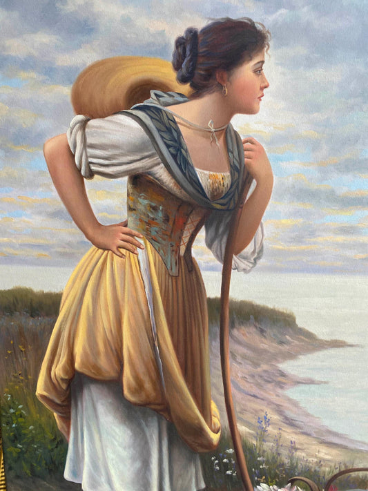 Farm Girl Oil Painting, Traditional Countryside Scene, Rustic Wall Decor | BoselliArt hand-painted oil painting