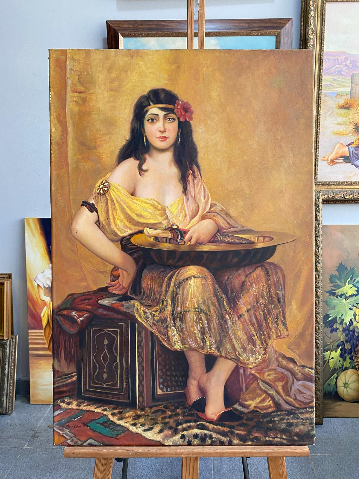 Exotic Woman Portrait Oil Painting, Oriental Style Canvas Art | BoselliArt hand-painted oil painting