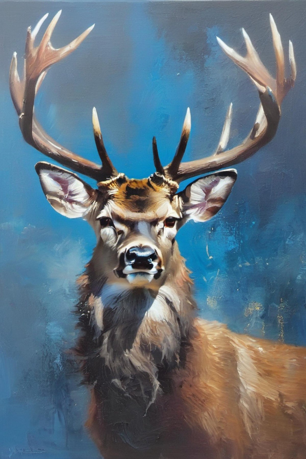 Majestic Deer Oil Painting, Wildlife Portrait Canvas Wall Art | BoselliArt hand-painted oil painting