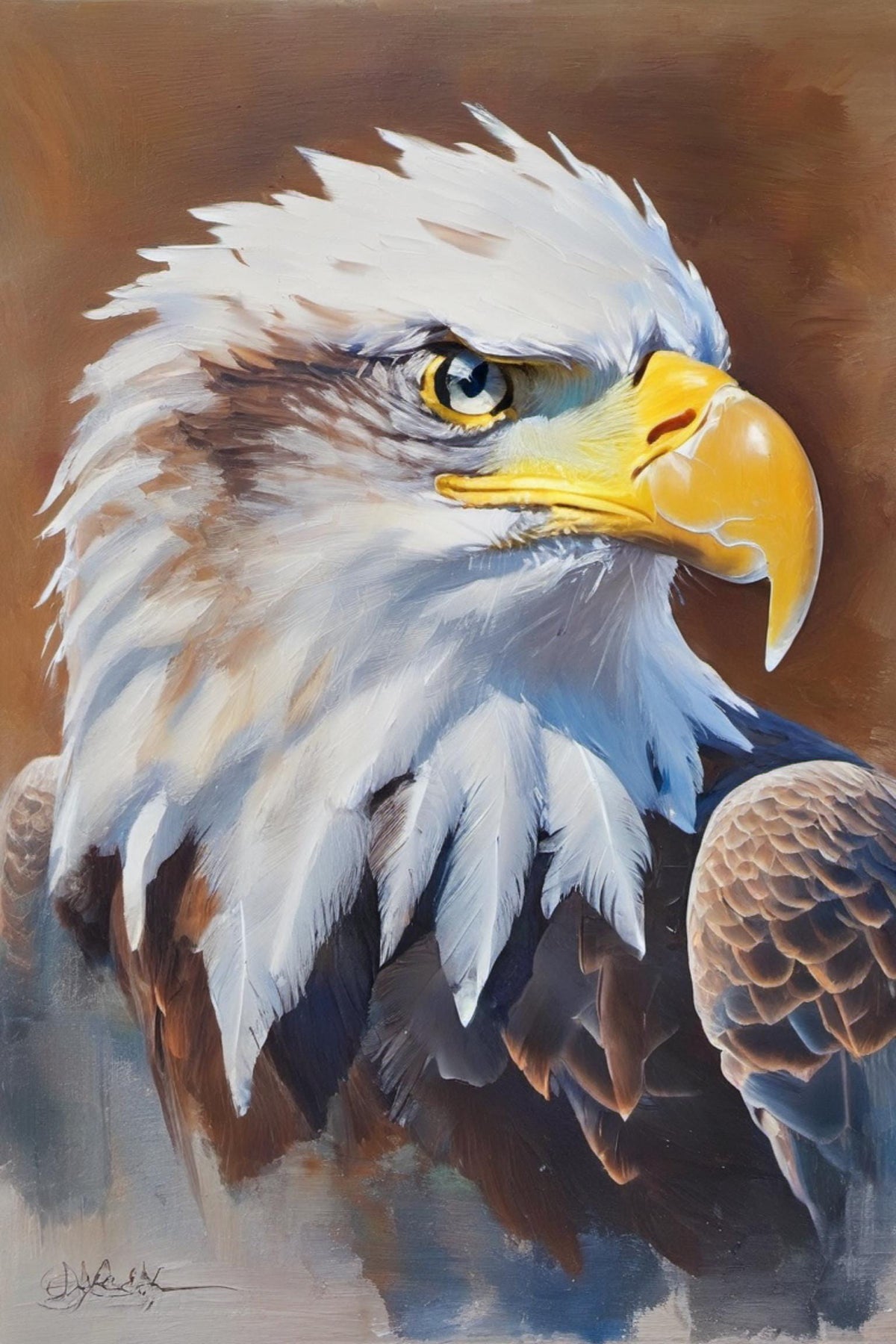 Hand-Painted Bald Eagle Oil Painting, Wildlife Canvas Wall Art | BoselliArt hand-painted oil painting
